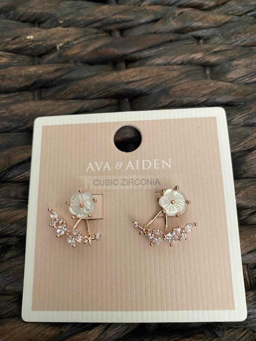 Ava & Aiden Rose Gold Floral Cubic Zirconia Ear Jackets with White Flower